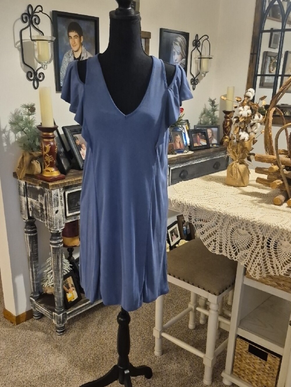 GBX Blue Cold-Shoulder V-Neck Mini Dress